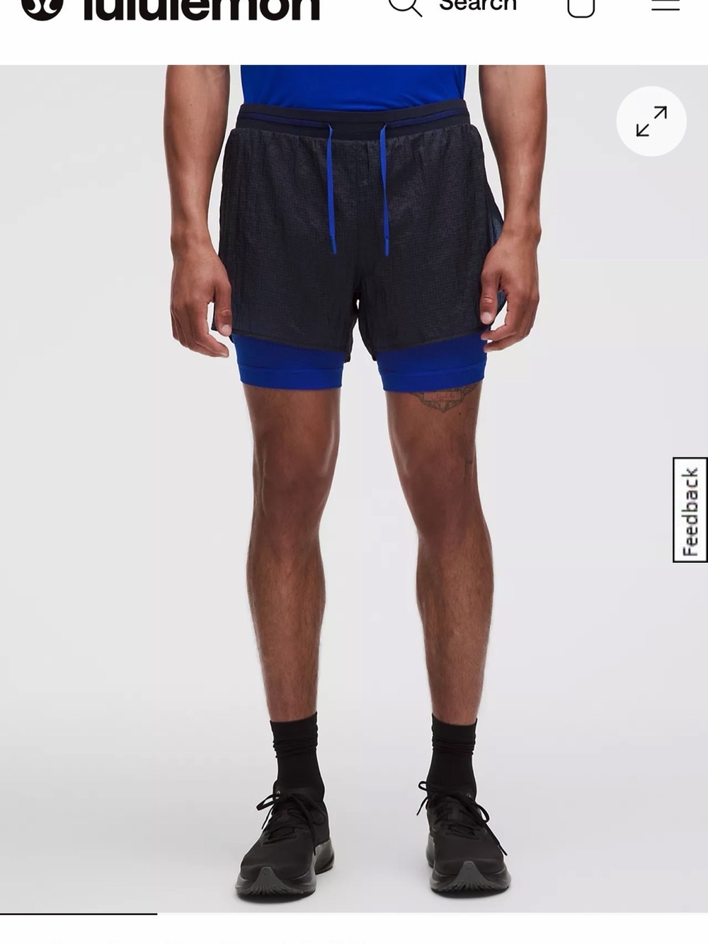 lululemon athletica Men's Black with Blue Liner 2-in-1 Athletic Shorts